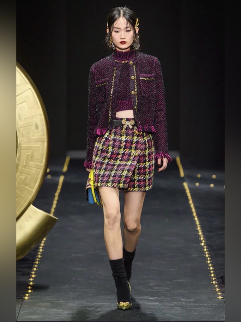 Versace Runway Tweed Mini Skirt IT 38 Medusa Buttons Virgin Wool Made in Italy S